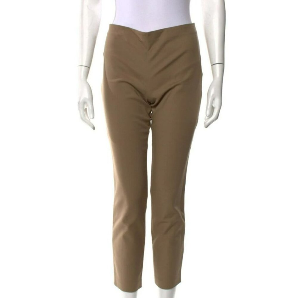 The Row Straight Leg Trousers Khaki Neutral Pleated Mid-Rise Quiet Luxury Size 6